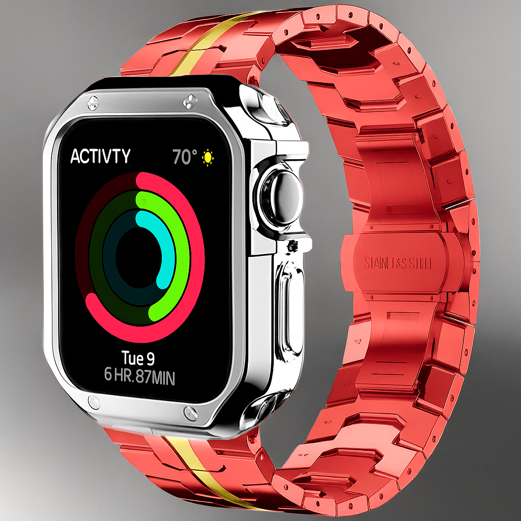 Metal Link Bracelet with Protective Case for Smartwatch 42mm 46mm 49mm Titanium Finish Watch Band Accessory | Sansoti