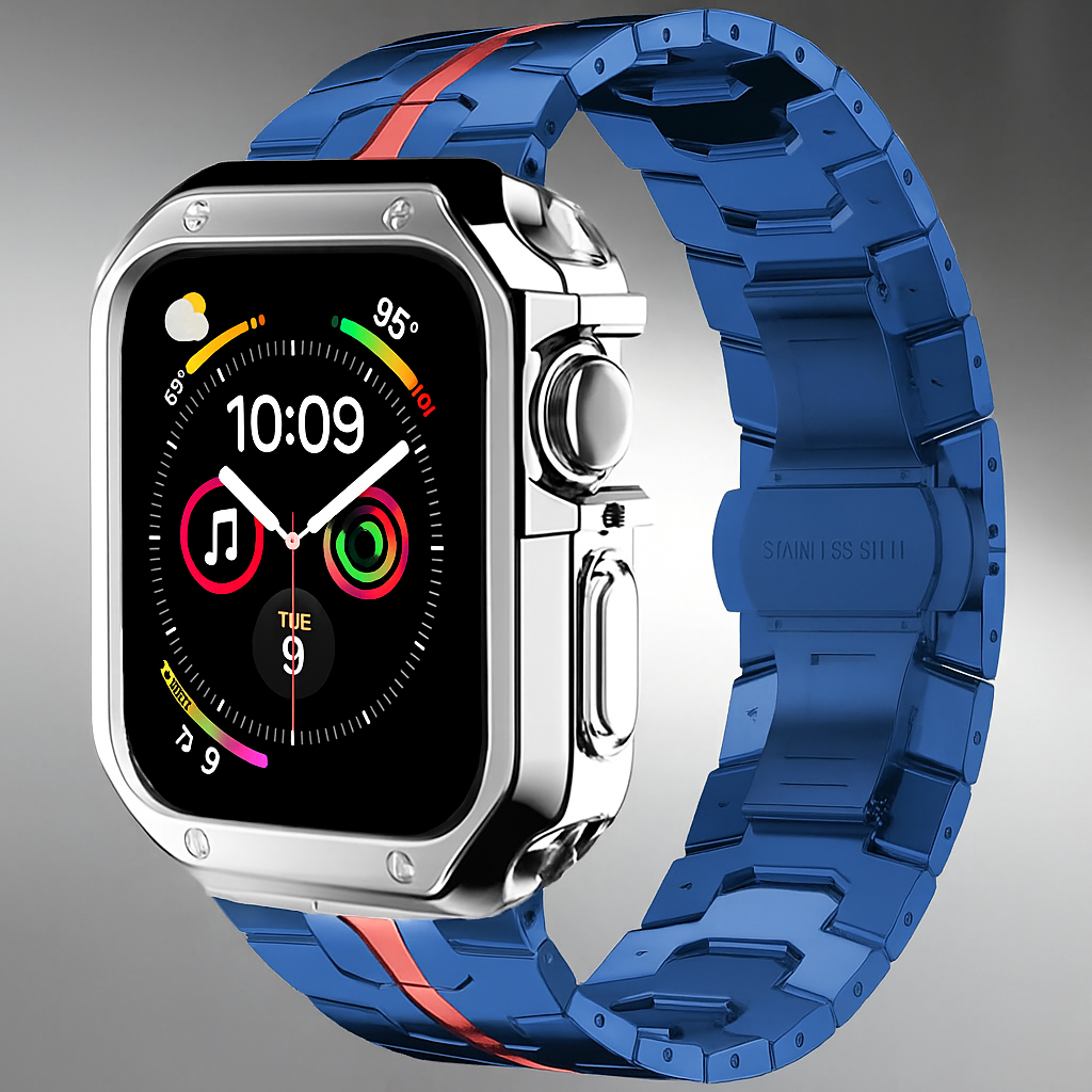 Metal Link Bracelet with Protective Case for Smartwatch 42mm 46mm 49mm Titanium Finish Watch Band Accessory | Sansoti