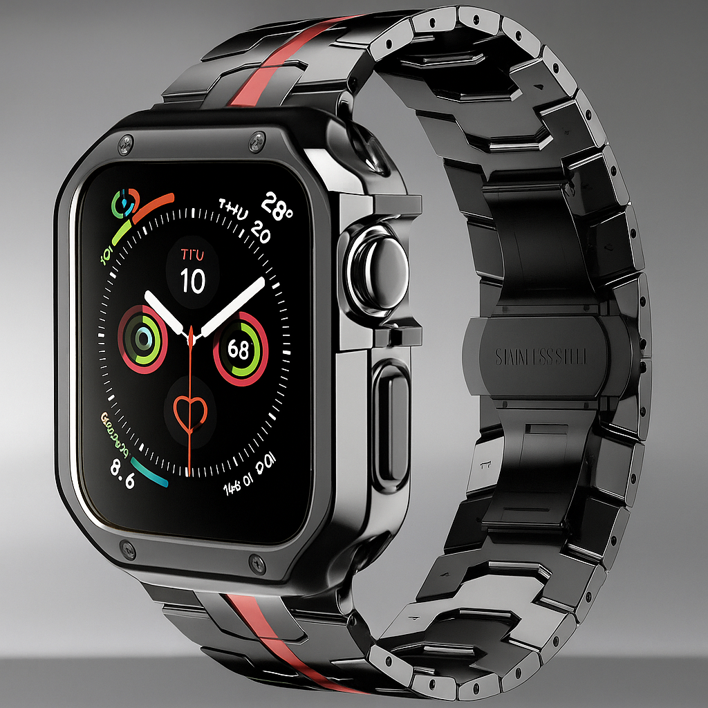 Metal Link Bracelet with Protective Case for Smartwatch 42mm 46mm 49mm Titanium Finish Watch Band Accessory | Sansoti