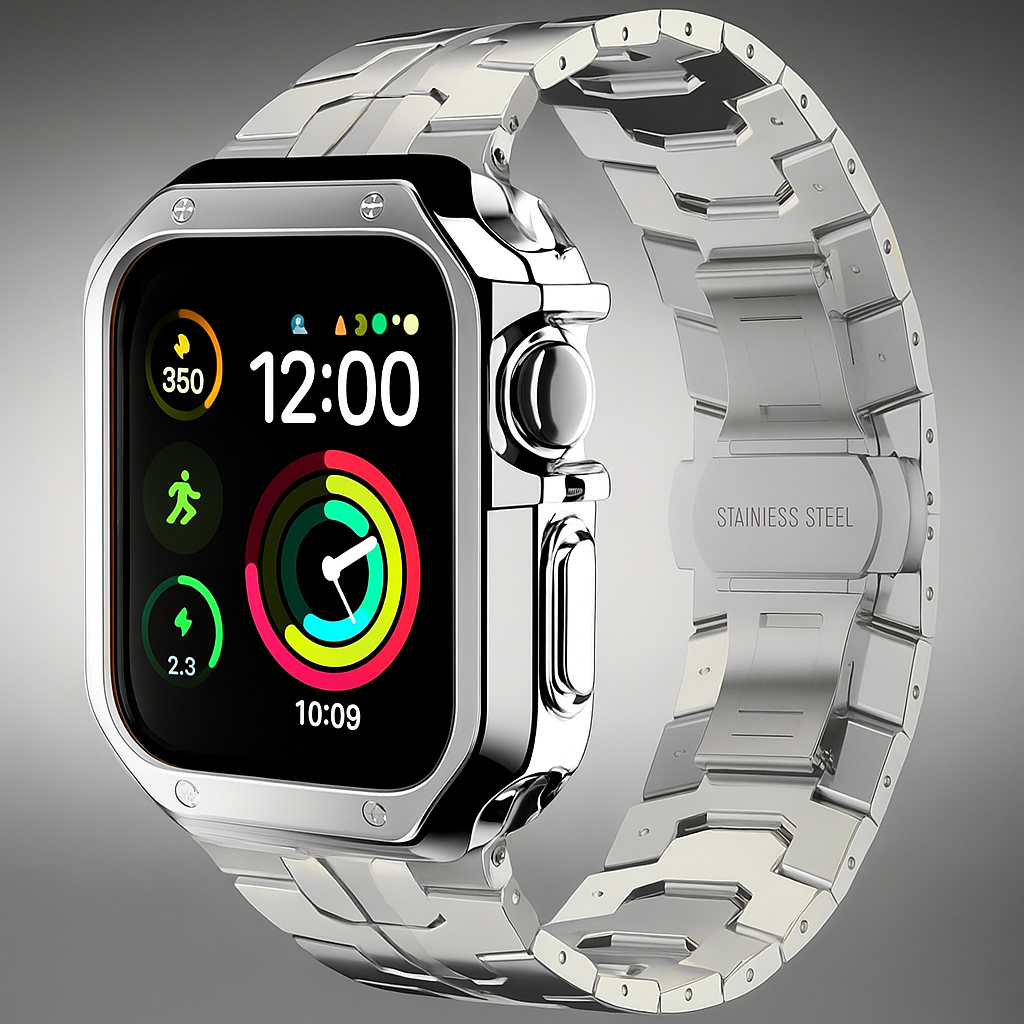 Metal Link Bracelet with Protective Case for Smartwatch 42mm 46mm 49mm Titanium Finish Watch Band Accessory | Sansoti