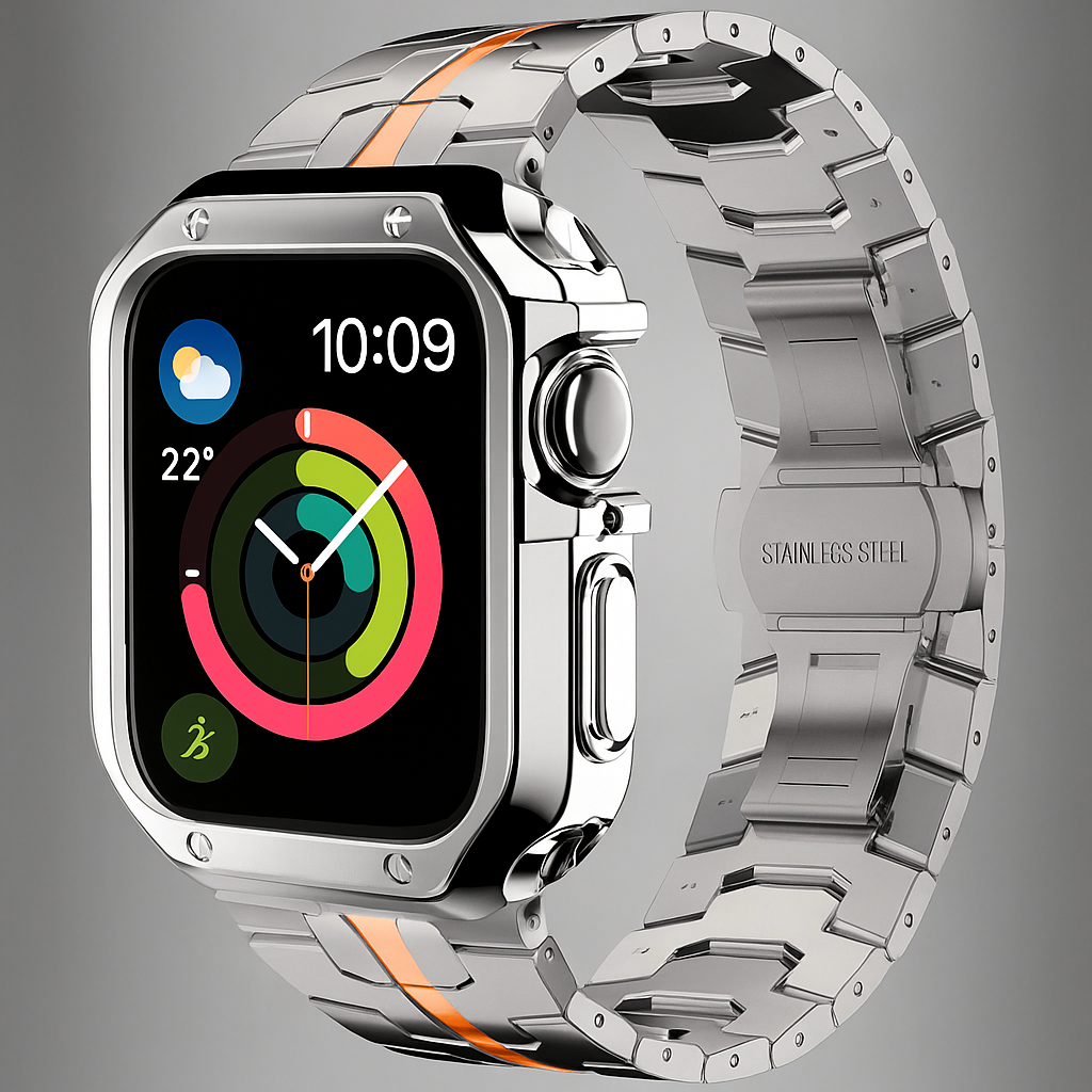 Metal Link Bracelet with Protective Case for Smartwatch 42mm 46mm 49mm Titanium Finish Watch Band Accessory | Sansoti