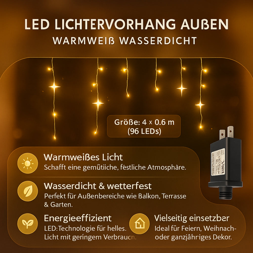 LED Lichtgordijn Buiten Warm Wit Waterdicht Sfeerverlichting Balkon Terras | Sansoti
