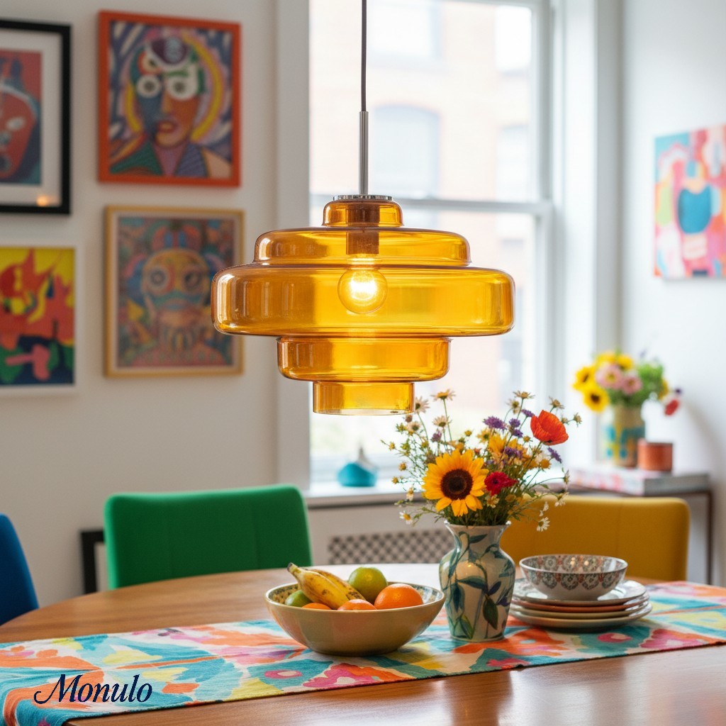 Gekleurde Glazen Hanglamp met Verstelbare Ophanging – Moderne Lichtpunt voor Eetkamer Keuken Woonkamer | Sansoti