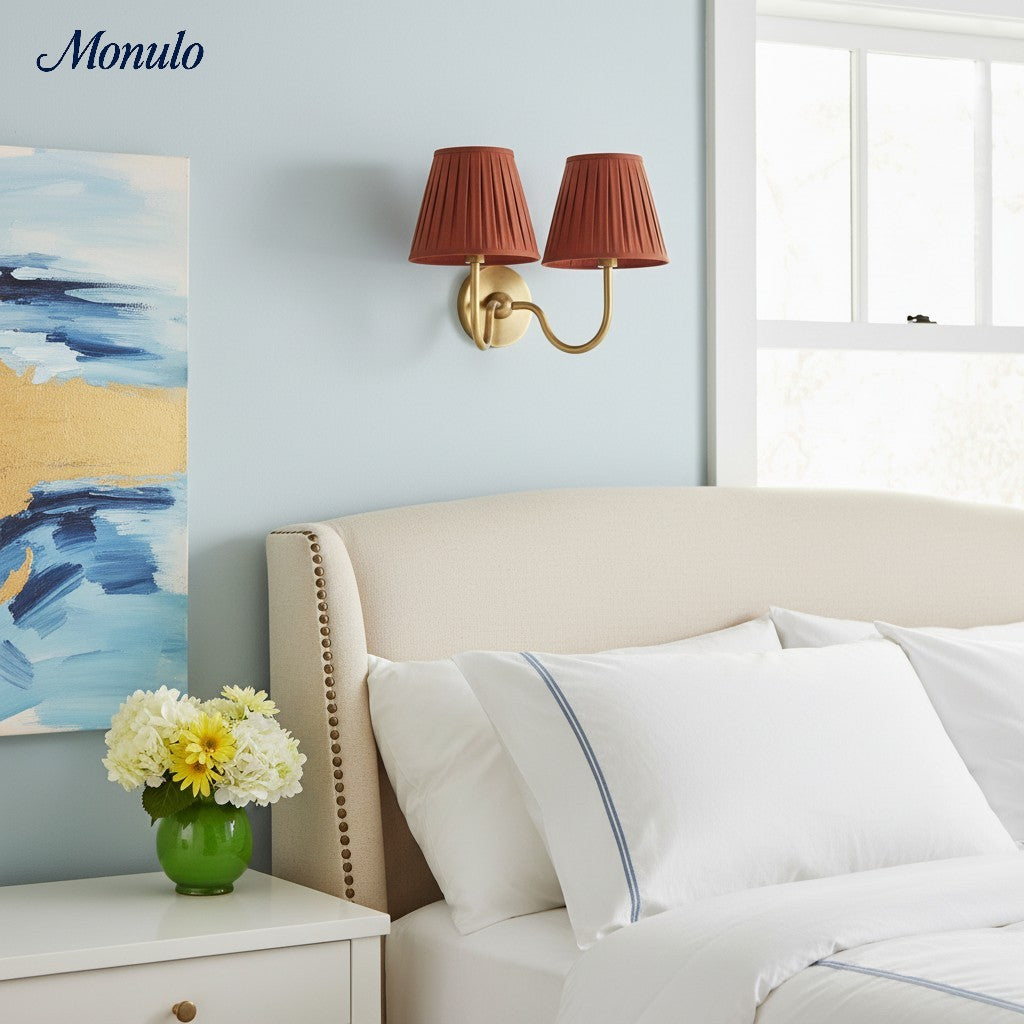 Wandlamp met Geplisseerde Stoffen Kap – Klassieke Verlichting voor Slaapkamer en Woonkamer | Sansoti