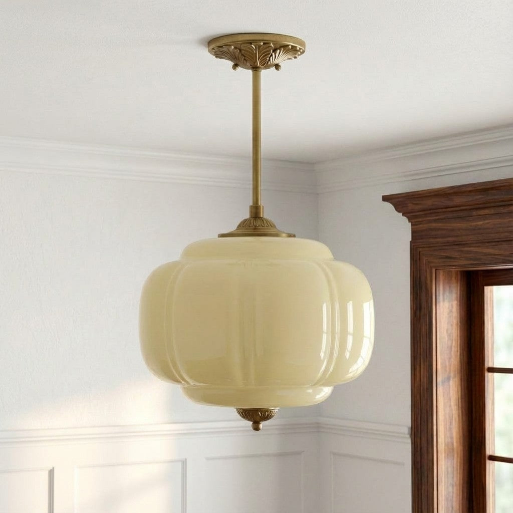 Vintage Melkglas Plafondlamp Geschulpt Rand Wit Roze Groen Blauw Helder Mat Glas Semi-Flush Hanglamp Messing Zwart Finish | Sansoti