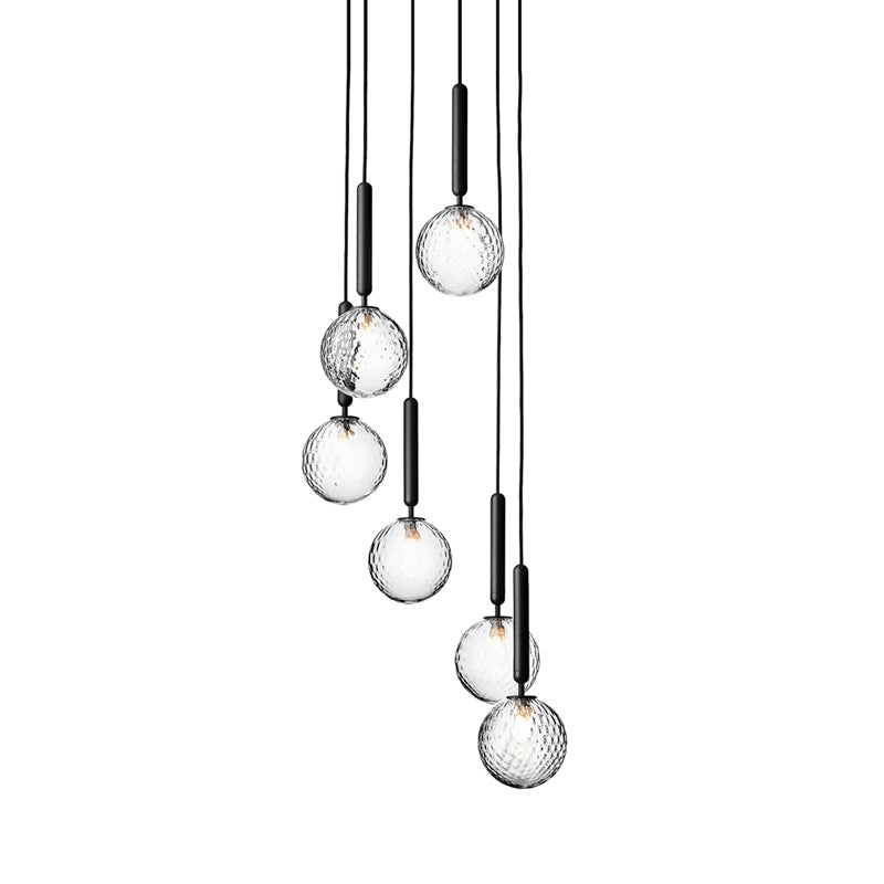Glazen Bolkroonluchter – Zwart Metalen Hanglamp met Meerdere Glazen Bollen voor Trappenhuis, Eetkamer, Woonkamer | Sansoti