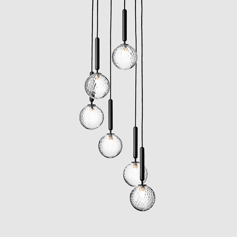 Glazen Bolkroonluchter – Zwart Metalen Hanglamp met Meerdere Glazen Bollen voor Trappenhuis, Eetkamer, Woonkamer | Sansoti