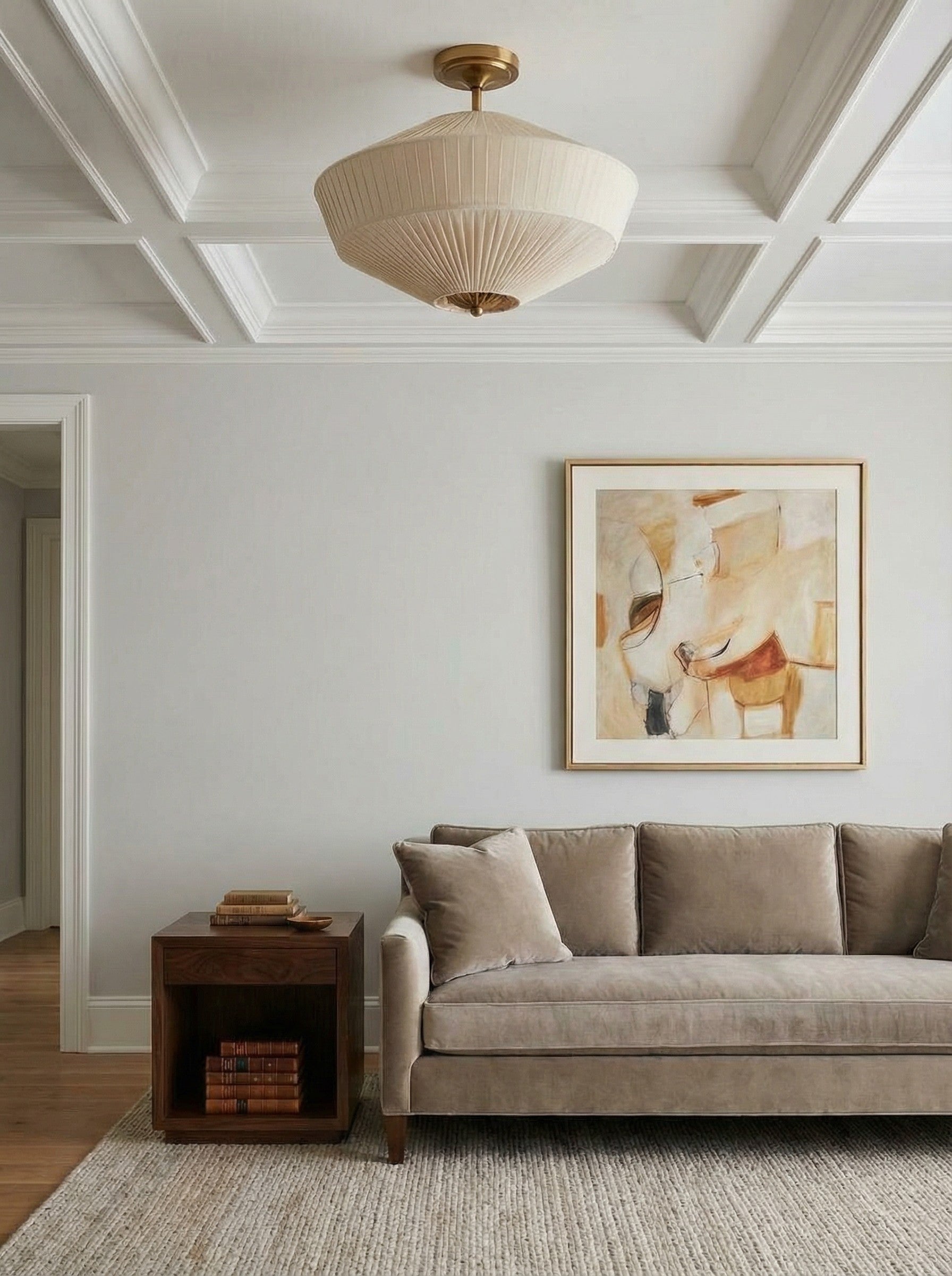 Semi-Flush Plafondlamp Metaal Stoffen Kap Gestroomlijnde Vormgeving Hedendaagse Verlichting Woonkamer Slaapkamer Scandinavisch Interieur Vintage Details | Sansoti