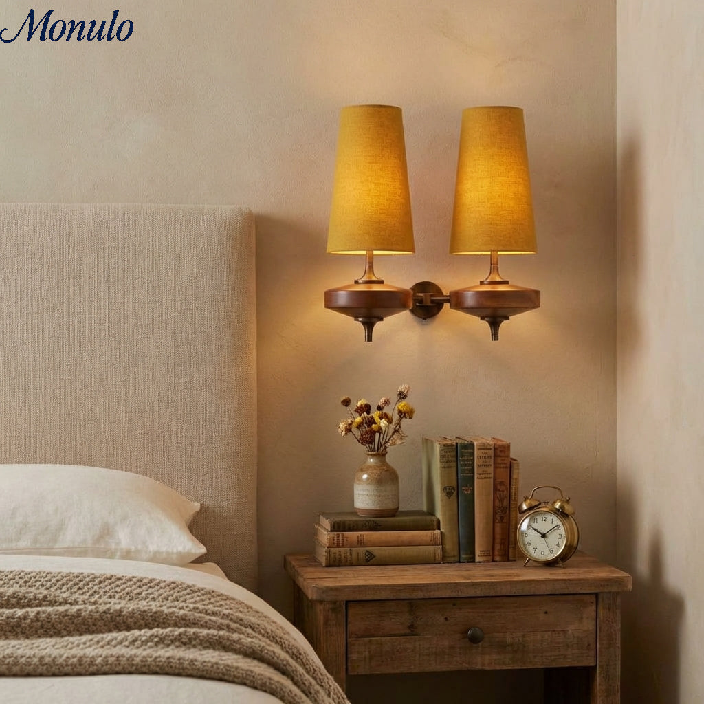 Retro Wandlamp met Stoffen Kap – Vintage Verlichting voor Slaapkamer | Sansoti