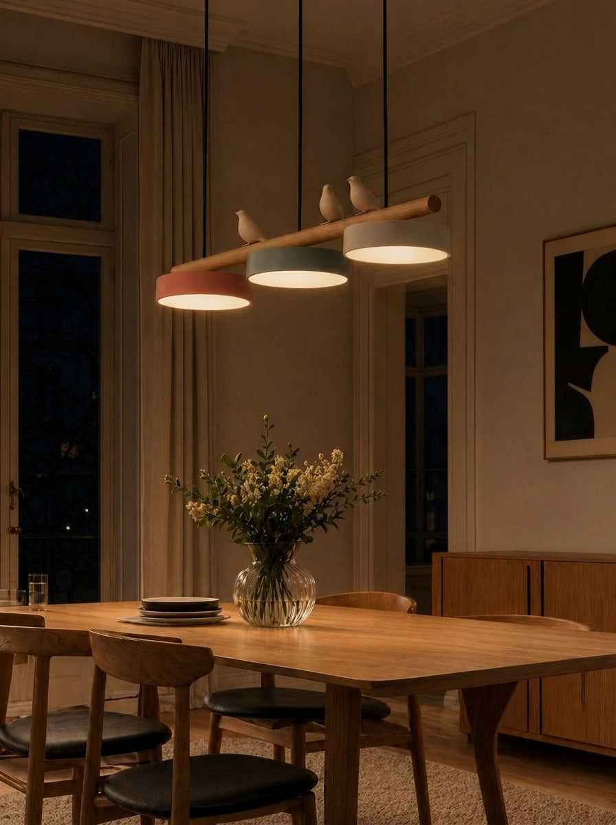 Hanglamp Hout Design Vogelvorm Drie Kappen Scandinavisch Keukeneiland | Sansoti