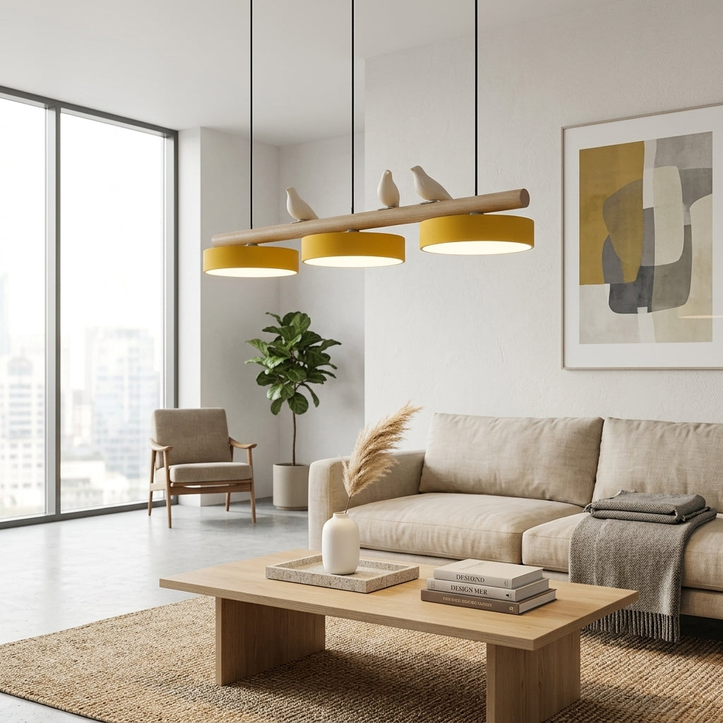 Hanglamp Hout Design Vogelvorm Drie Kappen Scandinavisch Keukeneiland | Sansoti