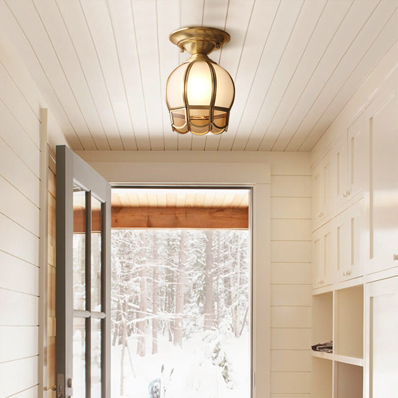 Plafondlamp Messing Geschulpt Metaal Semi-Flush - Elegant Koloniale Stijl Verlichting voor Hal en Woonkamer | Sansoti
