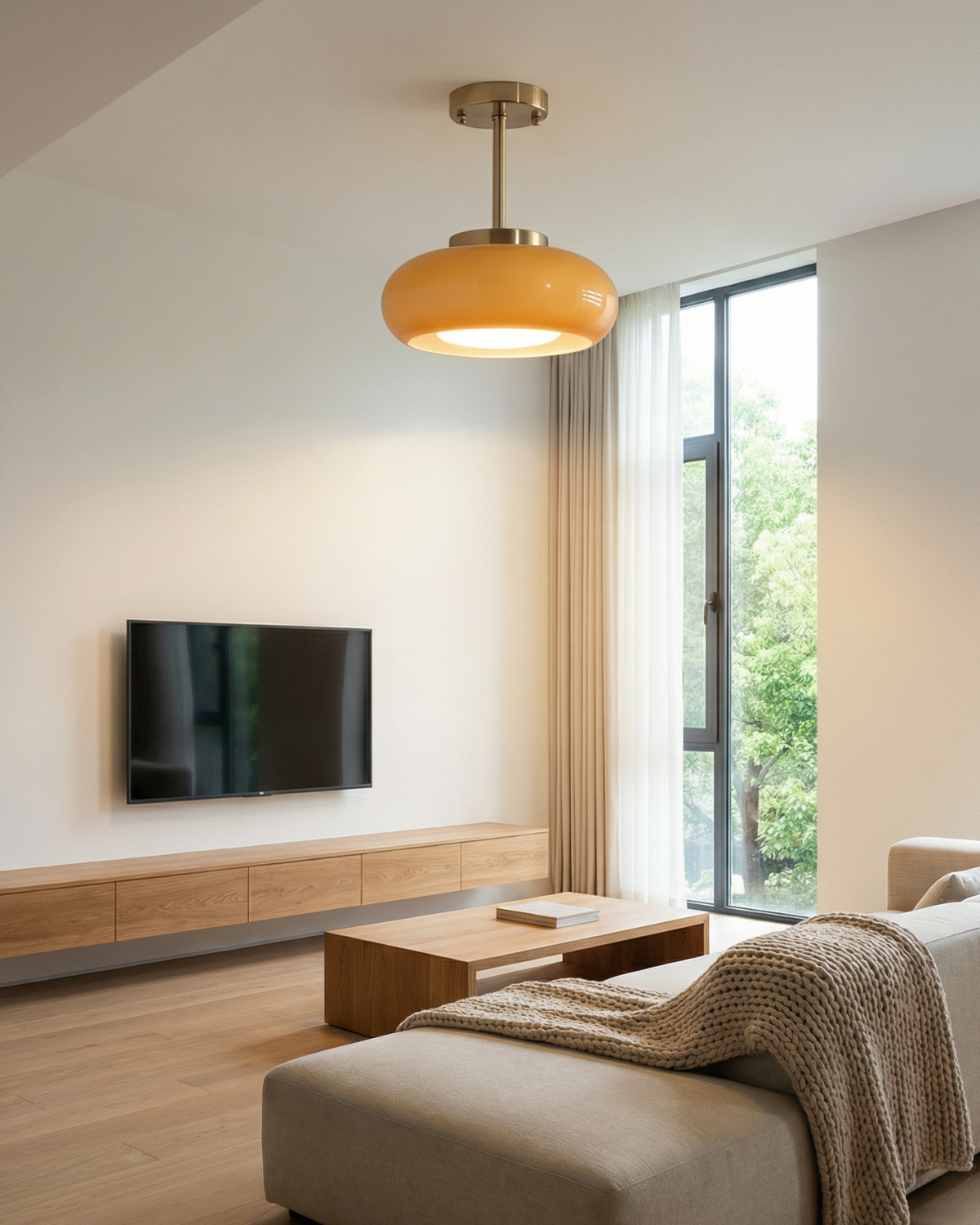 Moderne Deckenleuchte mit goldenem Rahmen und Glasschirm in Amber oder Weiß 3000K warmes Licht | Restfield