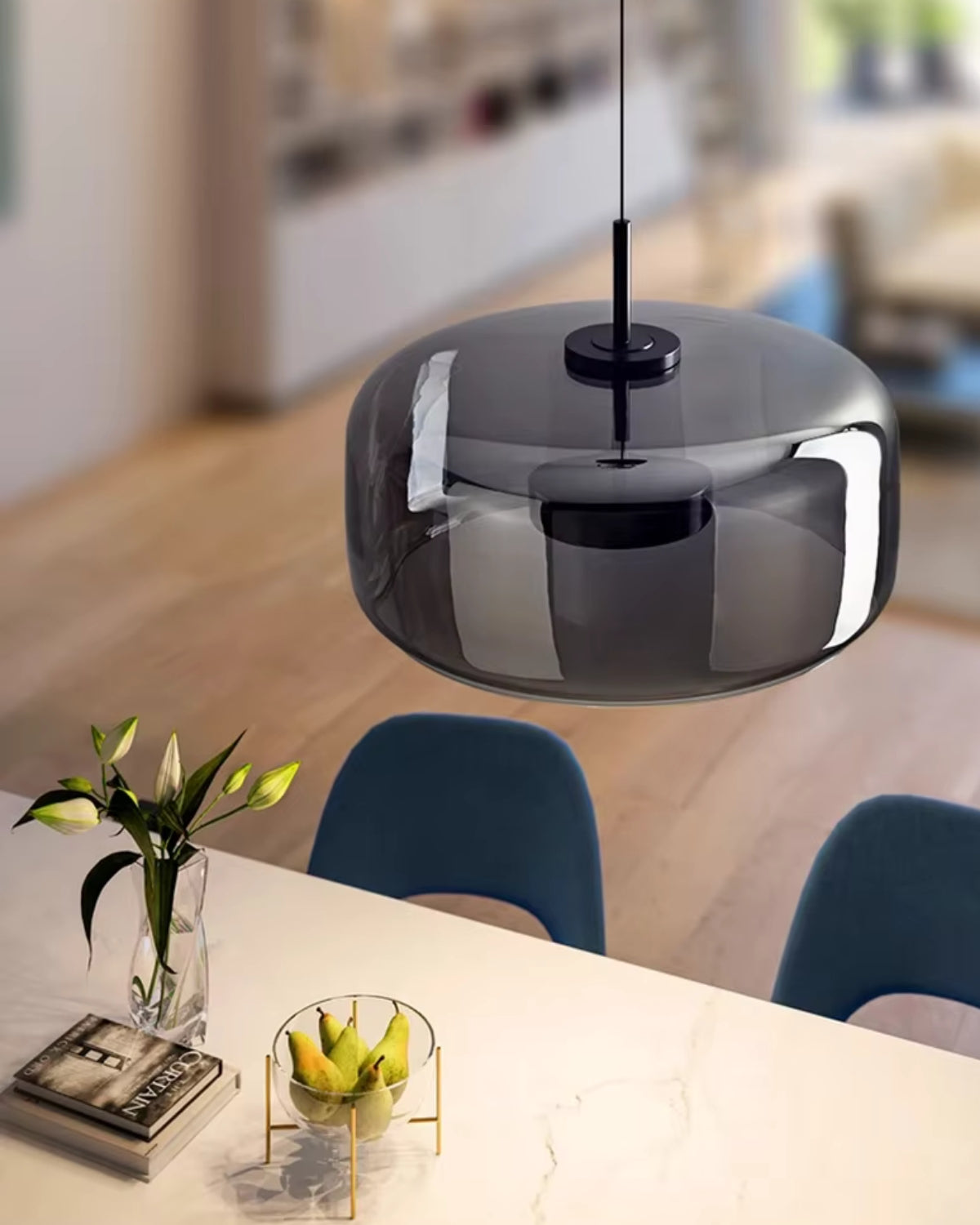Hanglamp Rookglas met LED Verlichting Goud Zwart Amber Dimbaar Eetkamer | Scandinavische Glazen Plafondlamp Metalen Finish Keukeneiland Moderne Verlichting Woonkamer Design | Sansoti