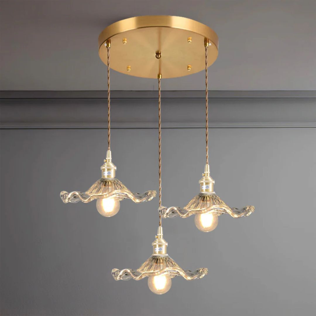Hängelampe Glas E27 23cm Grün Messing Blumenform Esstisch Schlafzimmer Retro Beleuchtung Vintage Hängelampe | Restfield