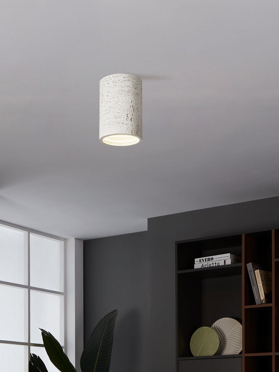 Cilindrische plafondlamp van travertijn – LED verlichting voor moderne interieurs | Sansoti
