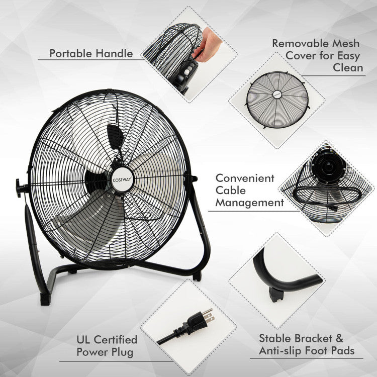 Industriële Stalen Vloerventilator 50 cm met 3 Snelheden en Verstelbare Kop voor Werkplaats en Magazijn | Sansoti
