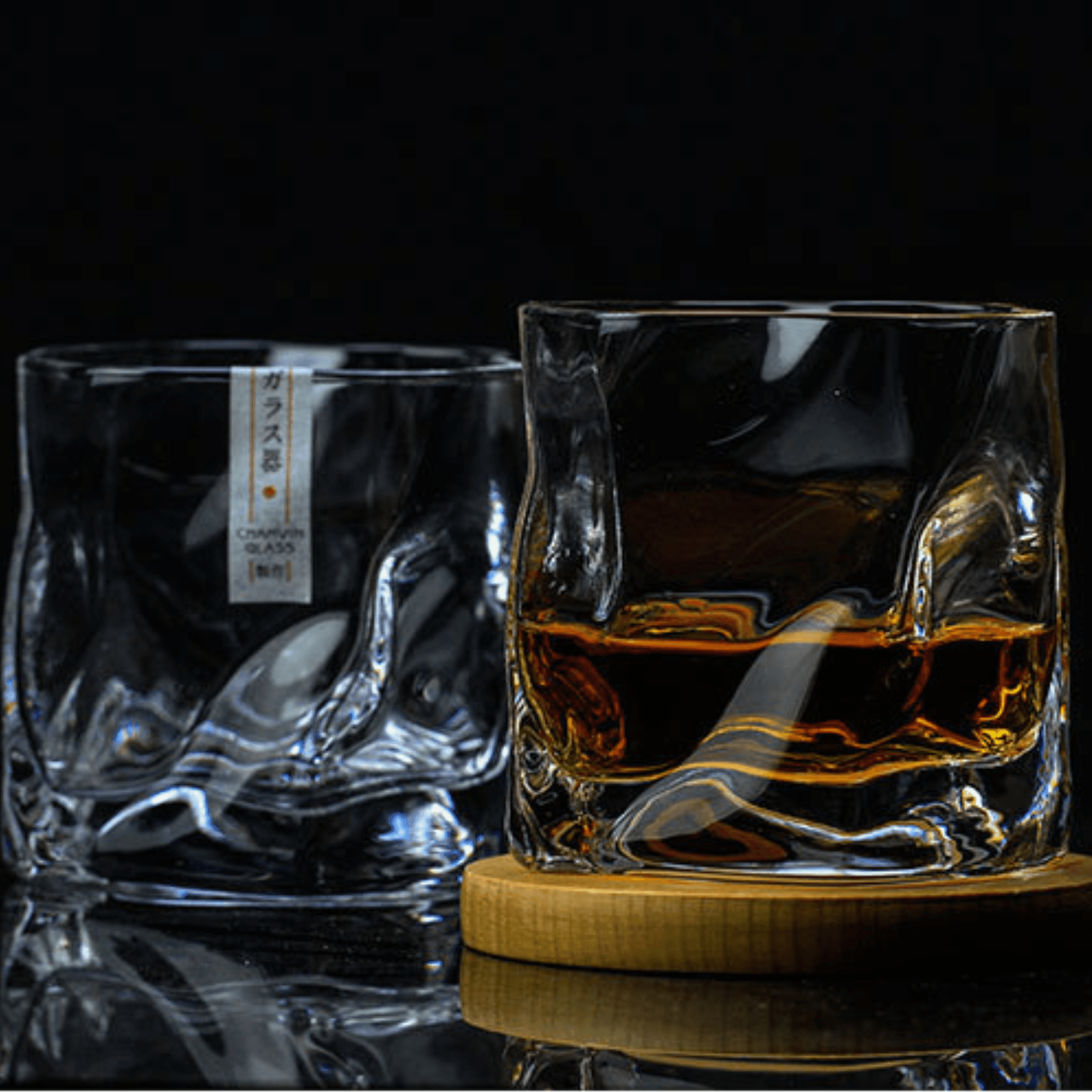 Geslepen Whiskyglas met Gerimpeld Reliëf in Kristal | 300ml Tumbler voor Spirits & Likeur | Premium Japanse Slijptechniek met Houten Presentatiebox | Sansoti