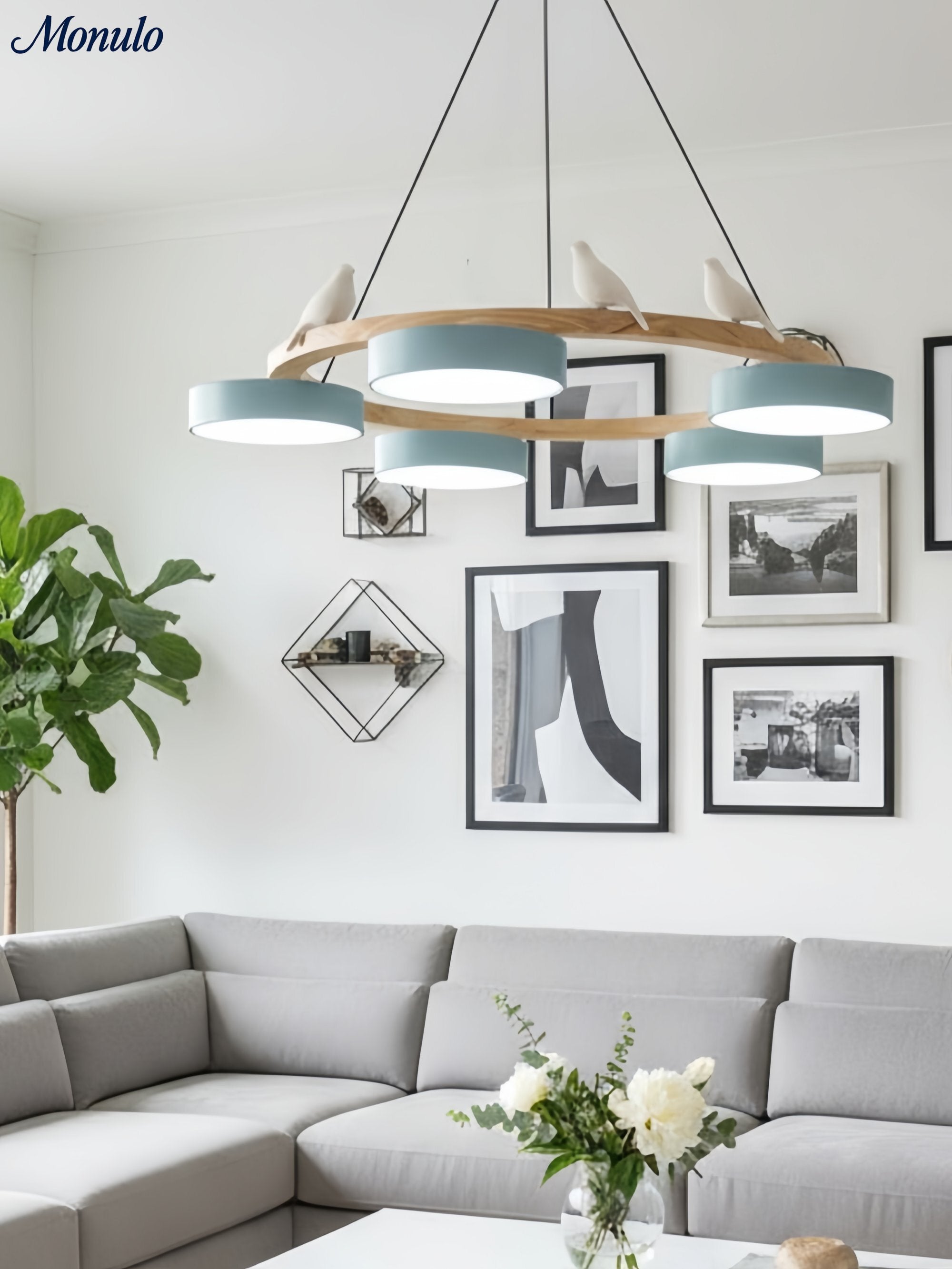 Decoratieve Vogelkroonluchter met Gekleurde Cirkels voor Eetkamer en Woonkamer | Sansoti
