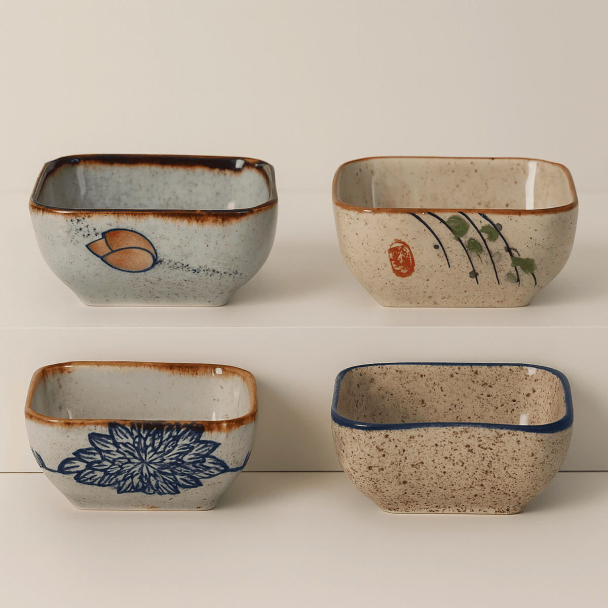 Square Ceramic Sauce Dishes Set of 4 Japanese Style for Soy Sauce, Dipping Sauces, Tapas, Serving, and Side Dishes | Sansoti