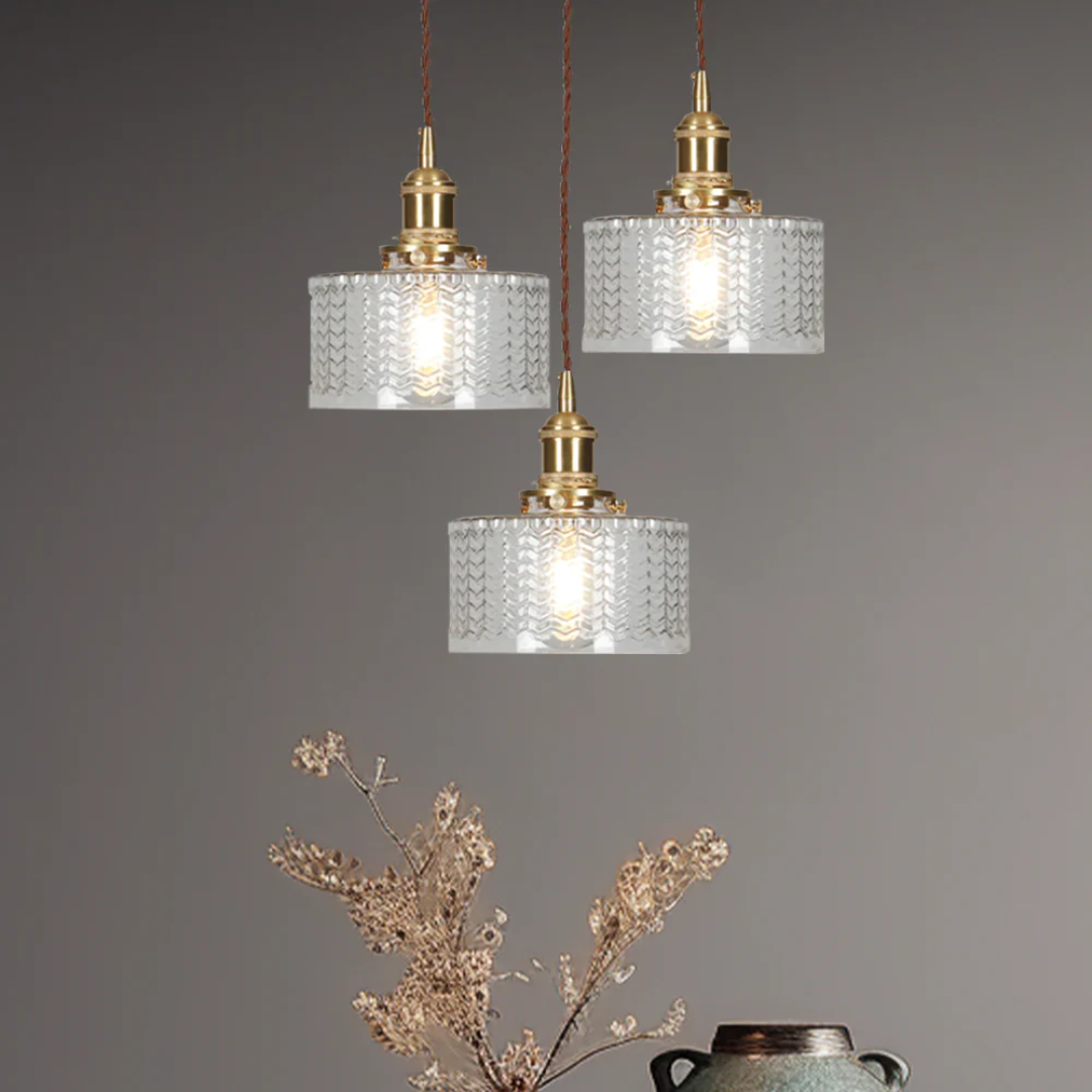 Quilivon Hanglamp Glas Messing Groen E27 Keuken Eettafel Retro Verlichting Geribbeld Glas Design | Sansoti