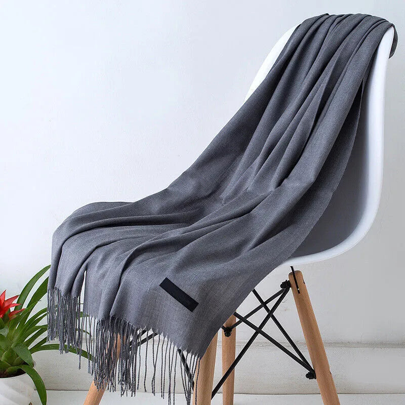 Écharpe en cachemire 200x70cm à franges, long châle, accessoire d’hiver chaud et confortable, couleurs unies, élégant | Sansoti