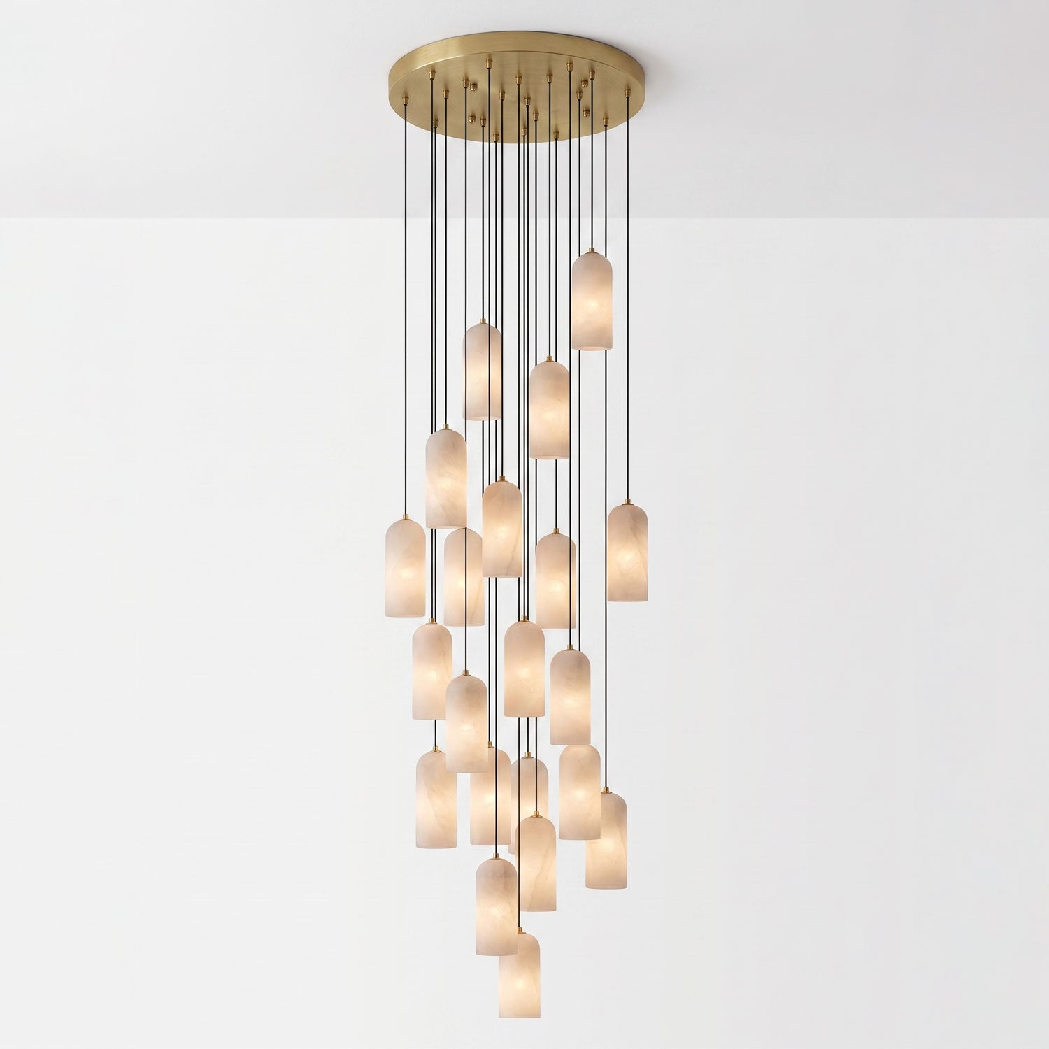 Alabasten Hanglamp met Gevlochten Snoer – Natuursteen Verlichting van Enkel Lichtpunt tot 21-Lichts Cluster – Mid-Century Modern Stijl Eetkamer Hanglamp met E12/E14 Fitting | Sansoti