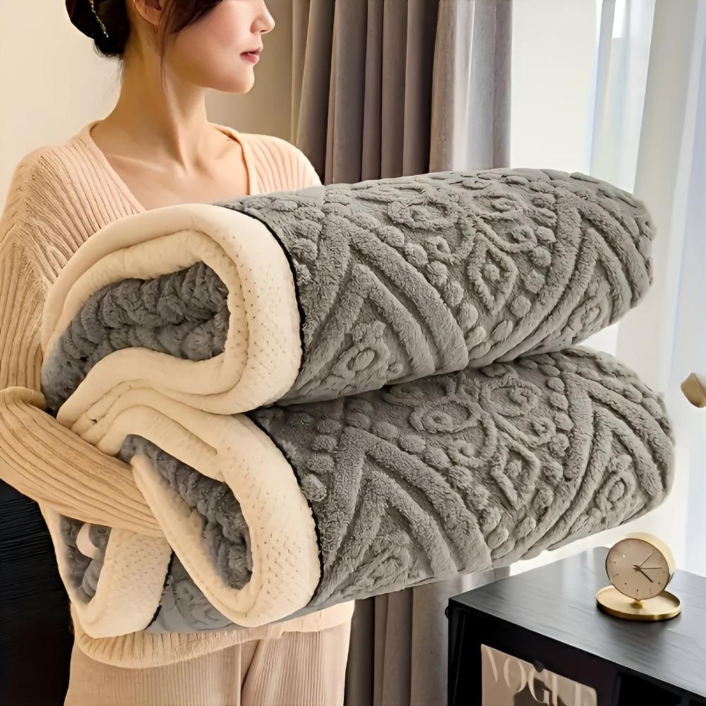 Double-Sided Sherpa Throw with Mandala Pattern 120-230cm Embroidered Design Blanket Bedroom Living Room | Sansoti