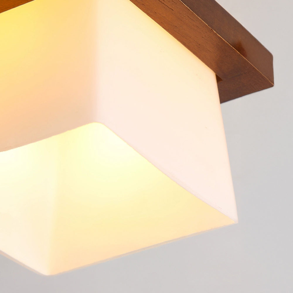 Plafonnier LED bois E27 blanc Japandi hall chambre salon 20 cm plafonnier carré style japonais | Restfield