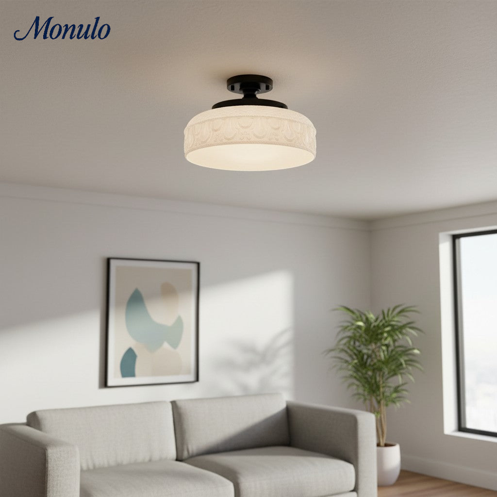 Geribbelde Glazen Plafondlamp met Metalen Armatuur – Minimalistische Verlichting voor Slaapkamer en Gang | Sansoti