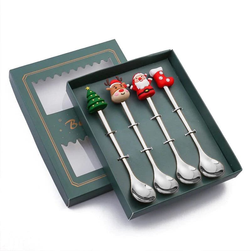 Set de couverts festifs de Noël, cuillère et fourchette en acier inoxydable, or et argent, vaisselle décorative pour table de réveillon | Sansoti