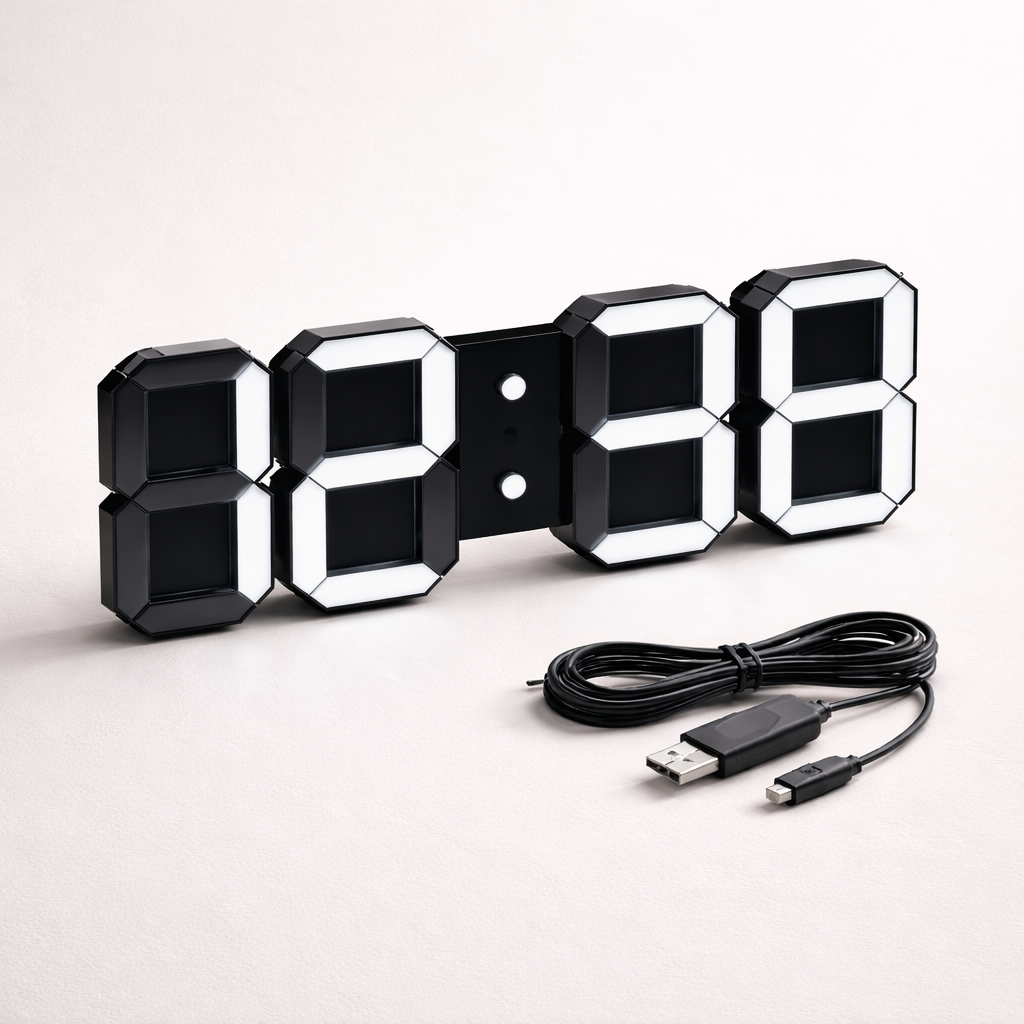 Große 3D Digitale LED Wanduhr Mit Dimmbarer Beleuchtung Und Nachtmodus Für Wohnzimmer Schlafzimmer Und Büro | Restfield
