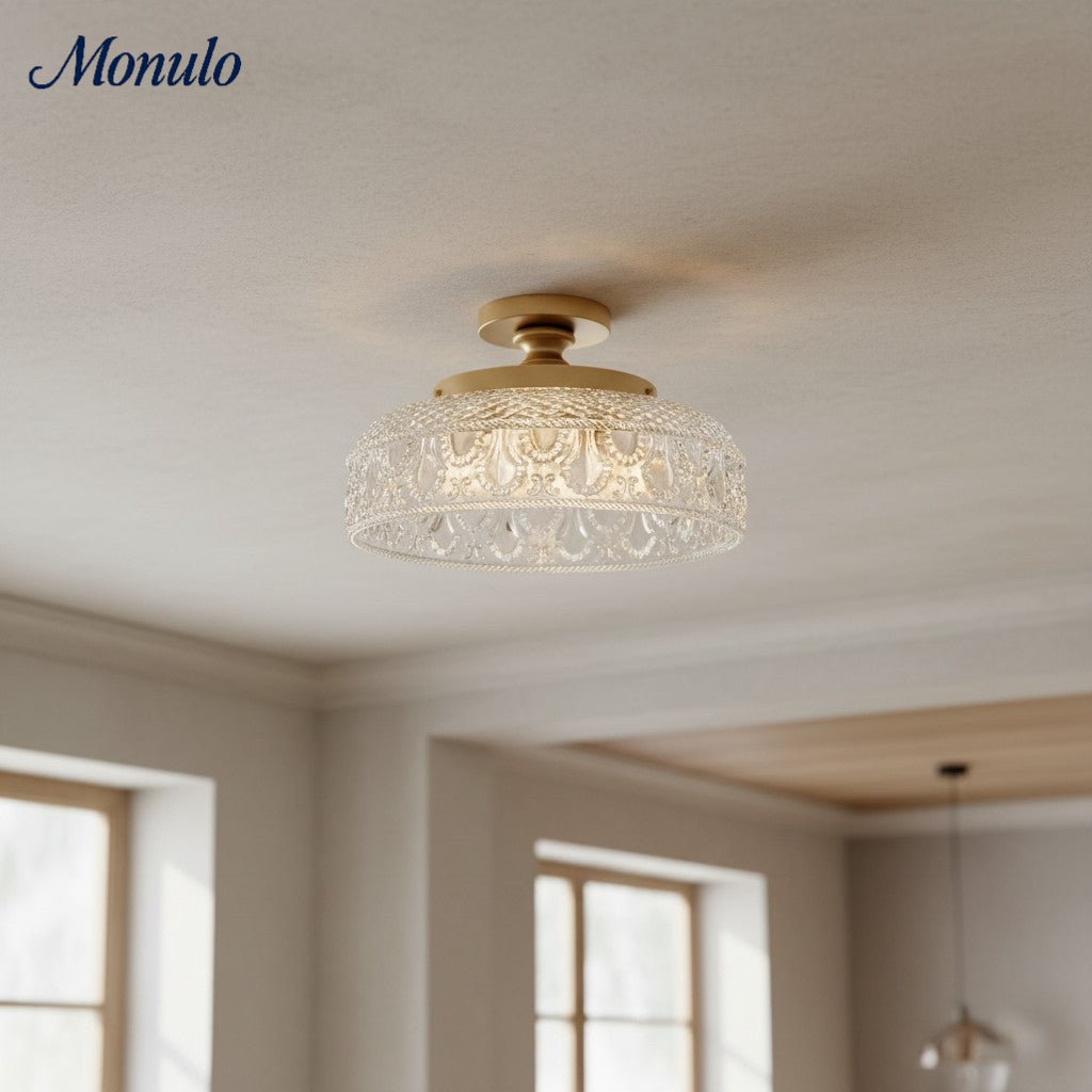Geribbelde Glazen Plafondlamp met Metalen Armatuur – Minimalistische Verlichting voor Slaapkamer en Gang | Sansoti