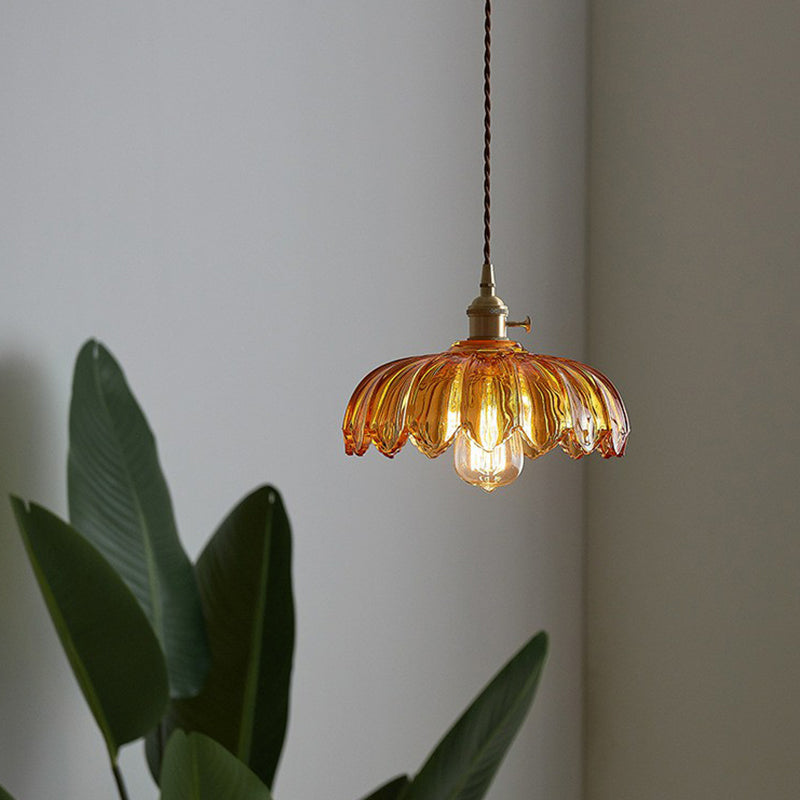 Geschulpte Glazen Bloem Hanglamp Industriële Stijl Eettafel Verlichting 25cm Tan Clear | Sansoti