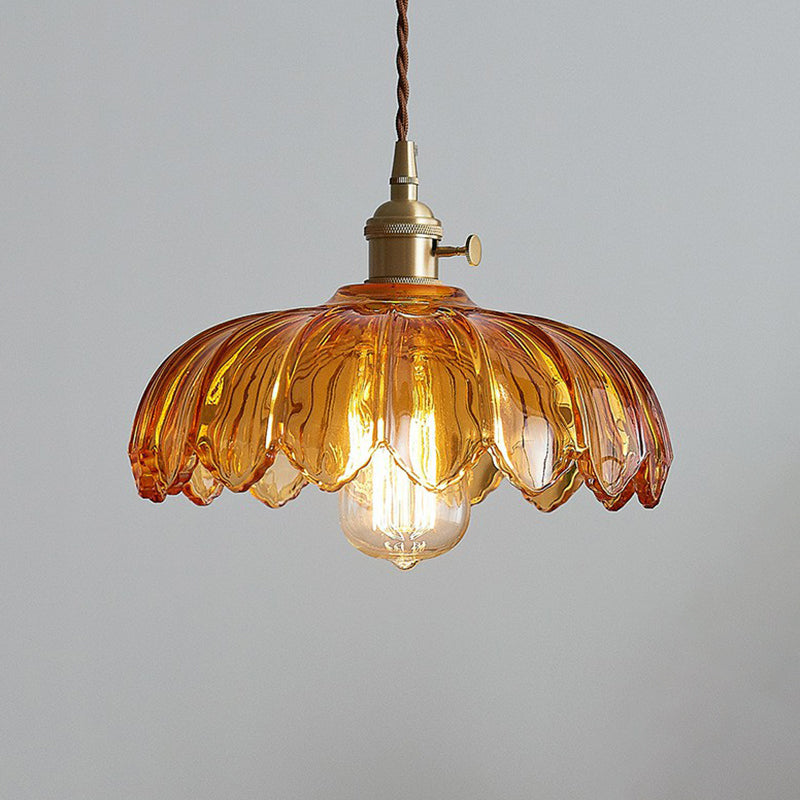 Geschulpte Glazen Bloem Hanglamp Industriële Stijl Eettafel Verlichting 25cm Tan Clear | Sansoti
