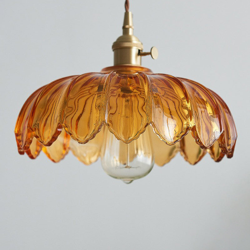Geschulpte Glazen Bloem Hanglamp Industriële Stijl Eettafel Verlichting 25cm Tan Clear | Sansoti