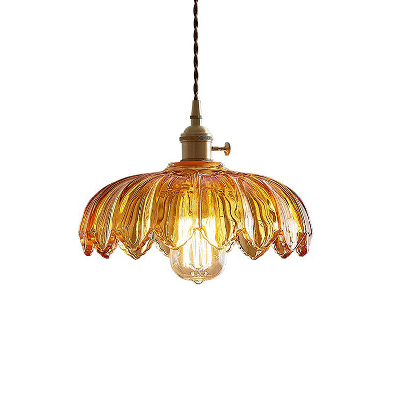 Geschulpte Glazen Bloem Hanglamp Industriële Stijl Eettafel Verlichting 25cm Tan Clear | Sansoti