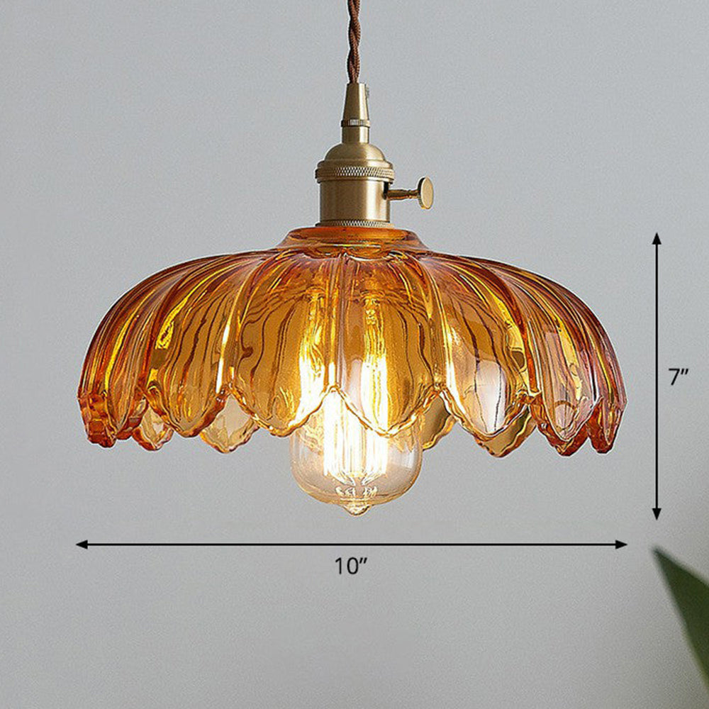 Hanglamp Glas Vintage Bloem Groen Koper 25cm Pendellamp Retro Woonkamer Eetkamer Romantisch | Sansoti
