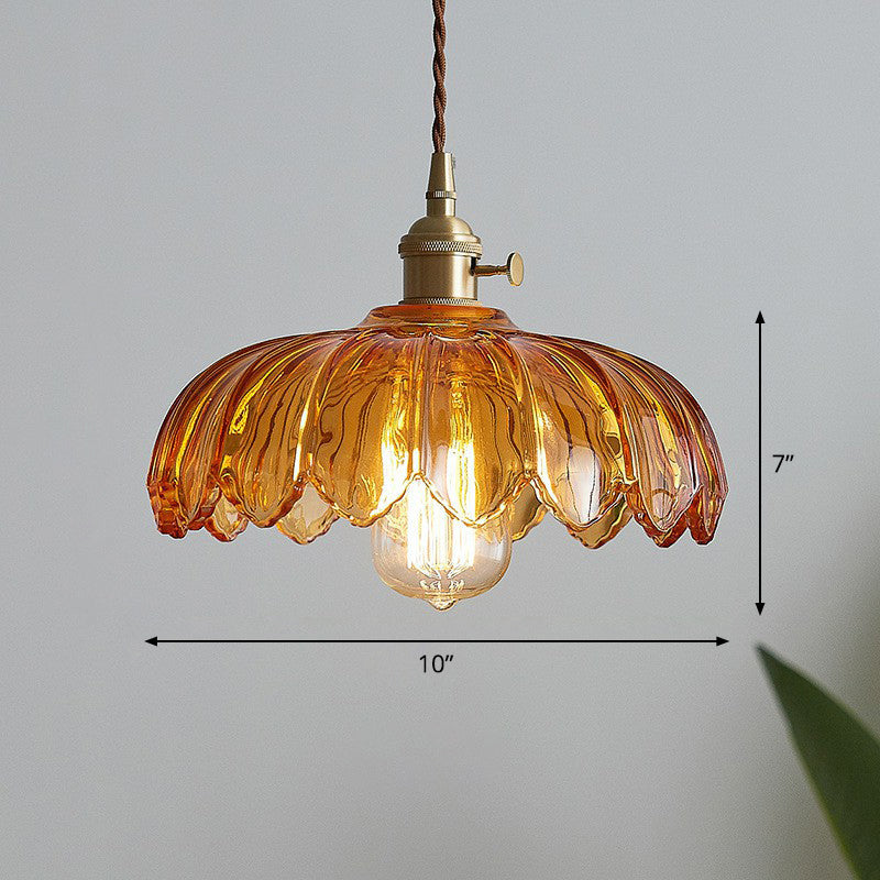 Geschulpte Glazen Bloem Hanglamp Industriële Stijl Eettafel Verlichting 25cm Tan Clear | Sansoti