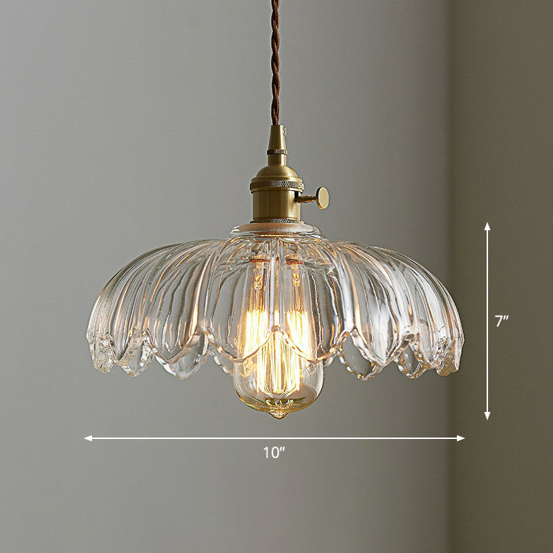 Geschulpte Glazen Bloem Hanglamp Industriële Stijl Eettafel Verlichting 25cm Tan Clear | Sansoti