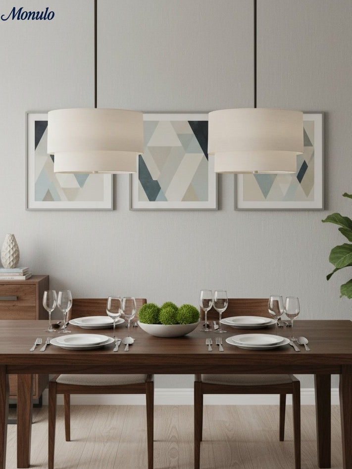 Dubbele Stoffen Drum Hanglamp – Moderne Gelaagde Kap Plafondlamp voor Eetkamer Woonkamer | Sansoti
