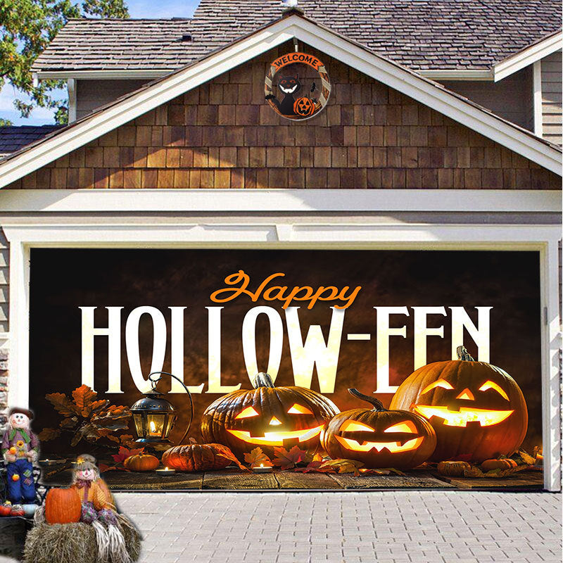 Halloween Garagedeur Decoratie Spookachtige Bedrukking Schaduwdoek Herbruikbaar Horror Sfeer Doek Waterdicht Buiten Feestversiering | Sansoti