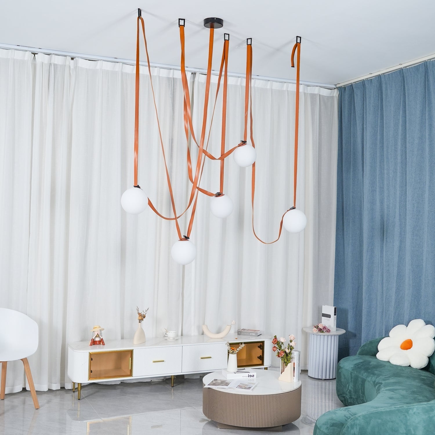 Hanglamp Leer Glas Bollen Luxe Verstelbaar Warm Wit Woonkamer Eetkamer | Sansoti