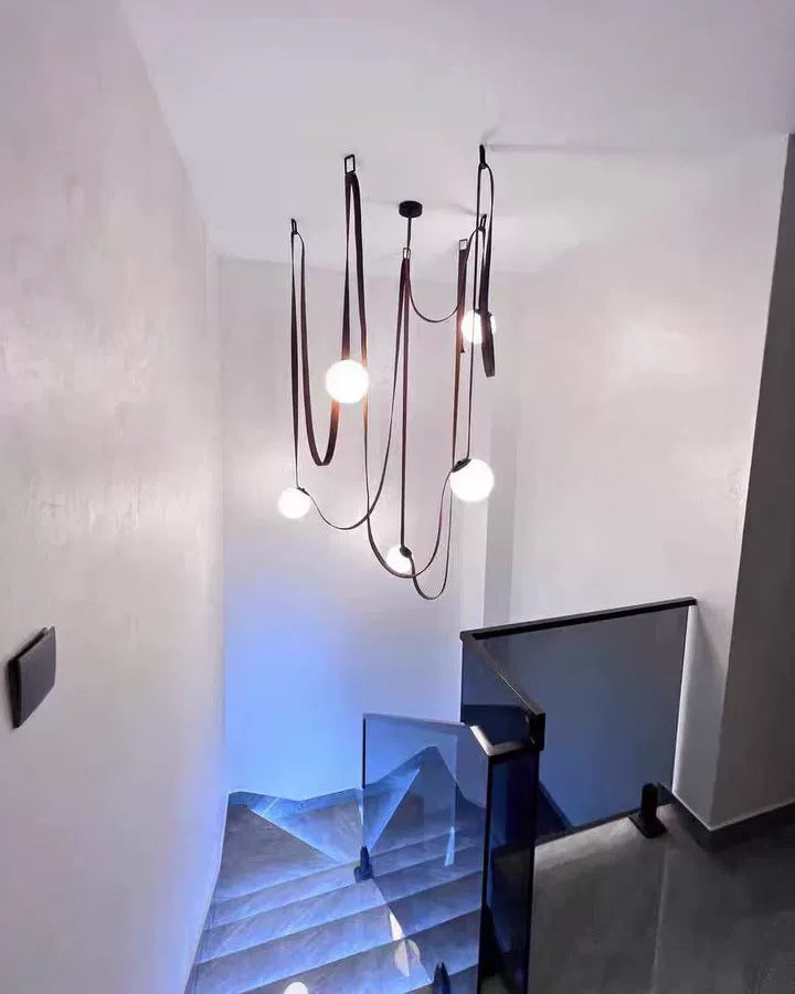 Hanglamp Leer Glas Bollen Luxe Verstelbaar Warm Wit Woonkamer Eetkamer | Sansoti