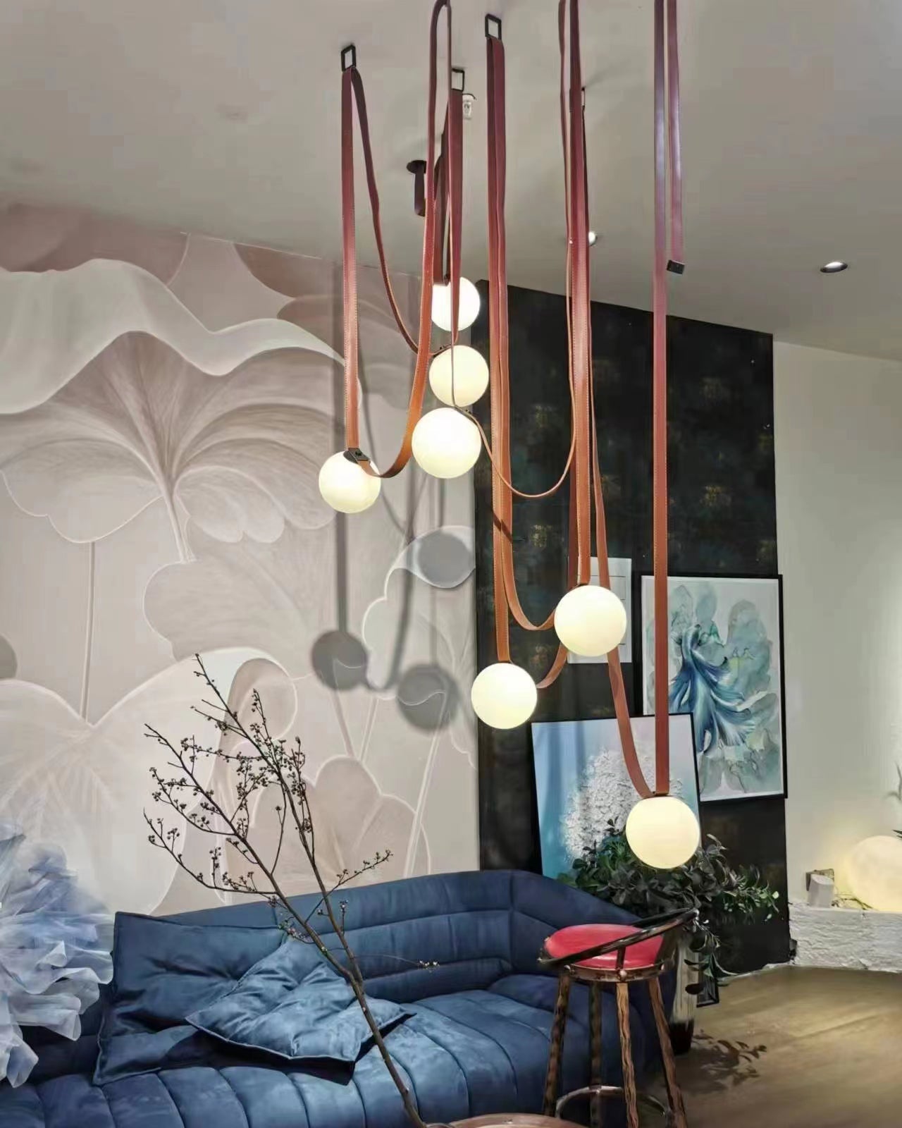 Hanglamp Leer Glas Bollen Luxe Verstelbaar Warm Wit Woonkamer Eetkamer | Sansoti