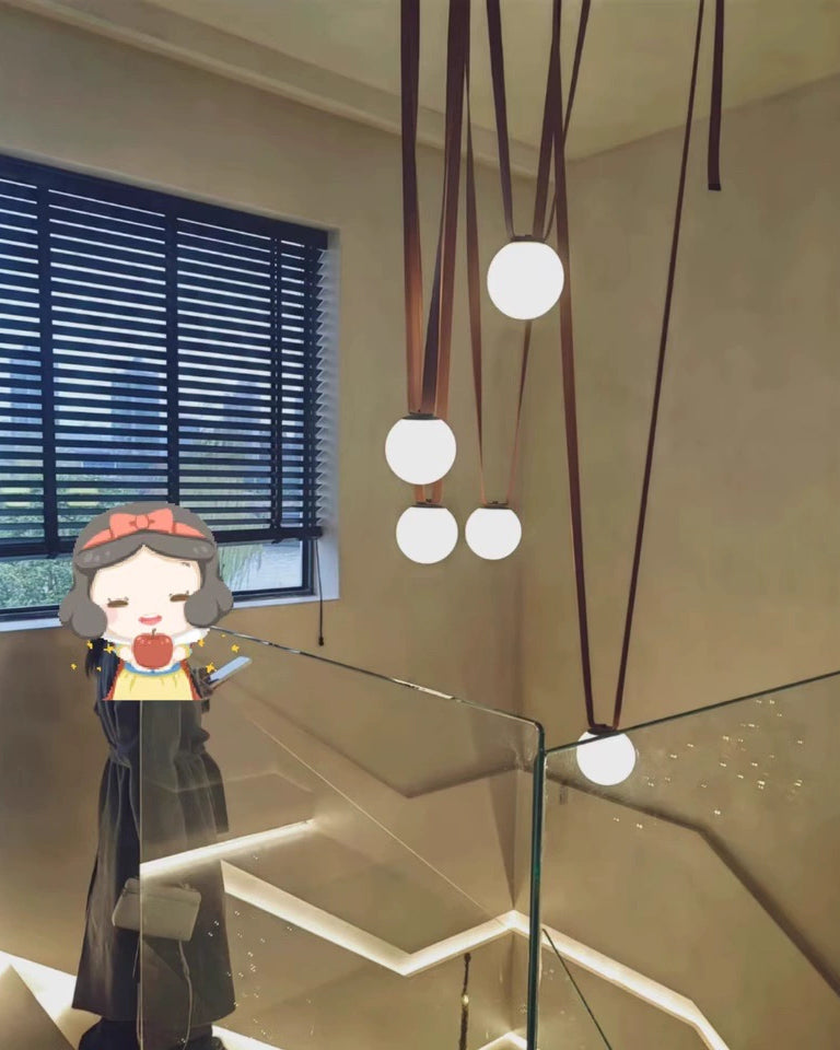 Hanglamp Leer Glas Bollen Luxe Verstelbaar Warm Wit Woonkamer Eetkamer | Sansoti