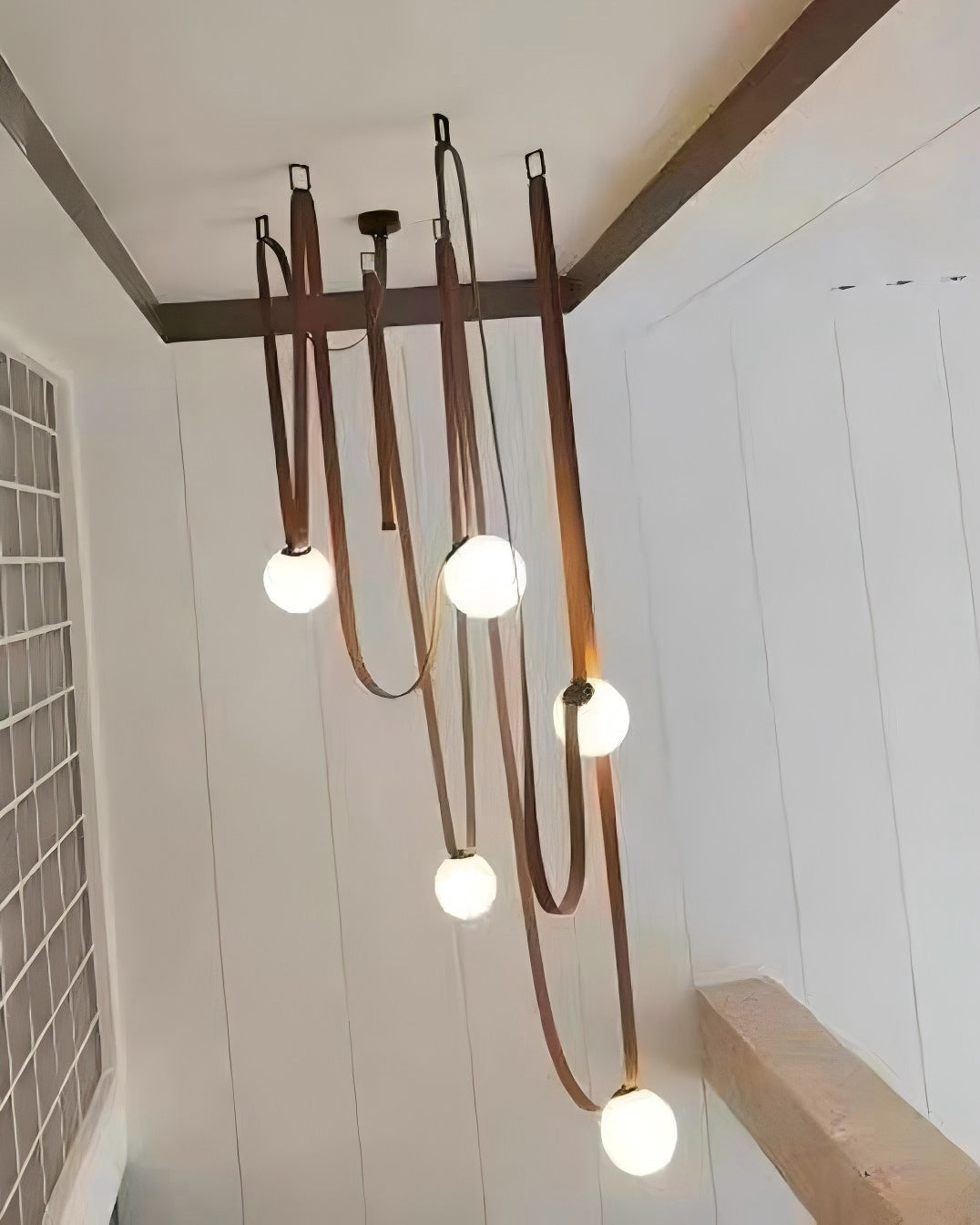 Hanglamp Leer Glas Bollen Luxe Verstelbaar Warm Wit Woonkamer Eetkamer | Sansoti