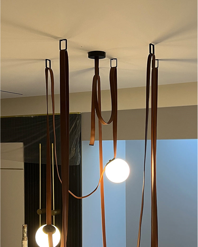 Hanglamp Leer Glas Bollen Luxe Verstelbaar Warm Wit Woonkamer Eetkamer | Sansoti