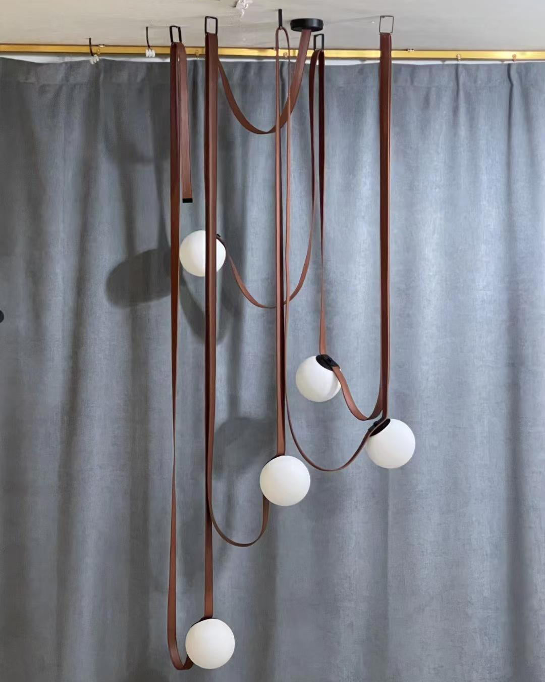 Hanglamp Leer Glas Bollen Luxe Verstelbaar Warm Wit Woonkamer Eetkamer | Sansoti