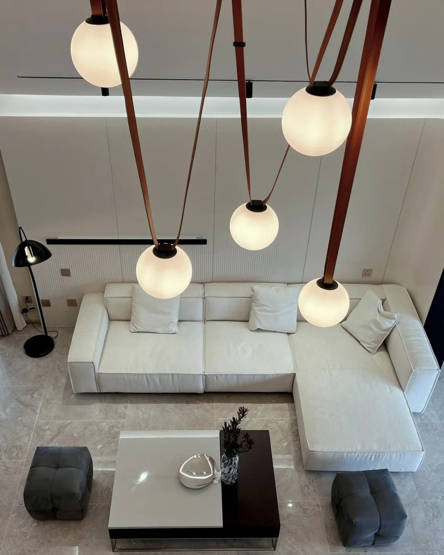 Hanglamp Leer Glas Bollen Luxe Verstelbaar Warm Wit Woonkamer Eetkamer | Sansoti